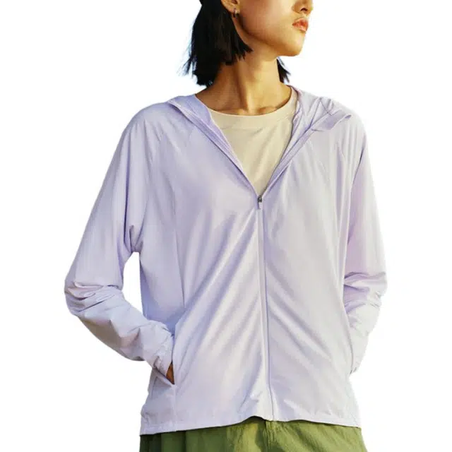 特步 纯色舒适轻薄拉链连帽 透气防紫外线防晒服 女款 轻纱紫
