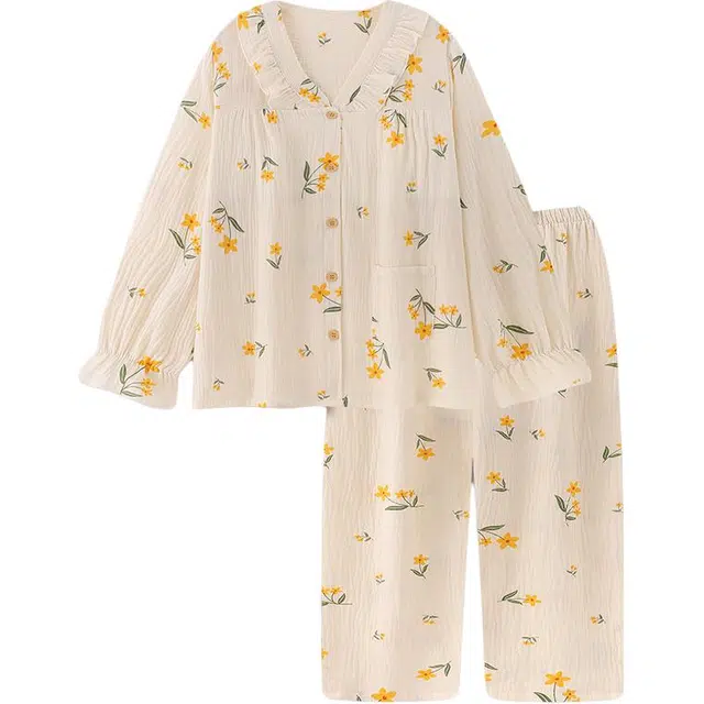 北极绒 甜美简约时尚长袖长裤睡衣套装 女款 图片色