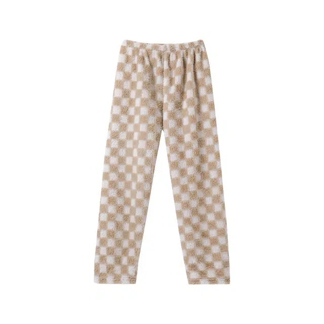 欧诗帛 加厚格子保暖透气长裤睡裤 女款 卡其色