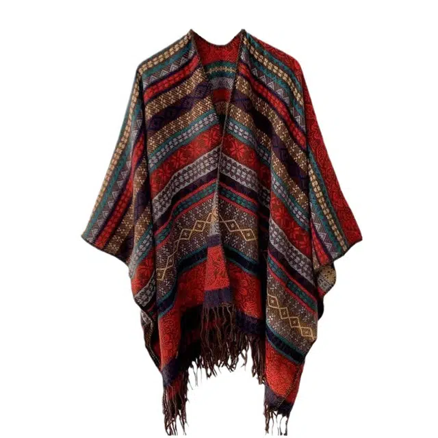 木林森 复古波西米亚民族风度假旅游旅行斗篷防风保暖空调撞色复古披肩 男女同款情侣款