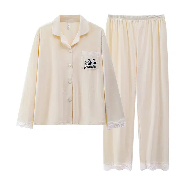 乐姿韵 蕾丝卡通长袖长裤加厚保暖舒适家居服可外穿睡衣套装 女款 香槟色