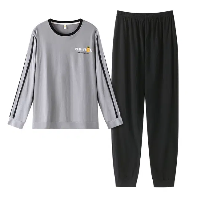 莫代尔 经典简约时尚气质保暖轻柔亲肤舒适圆领有口袋长袖长裤时尚可穿睡衣套装 男款 灰色