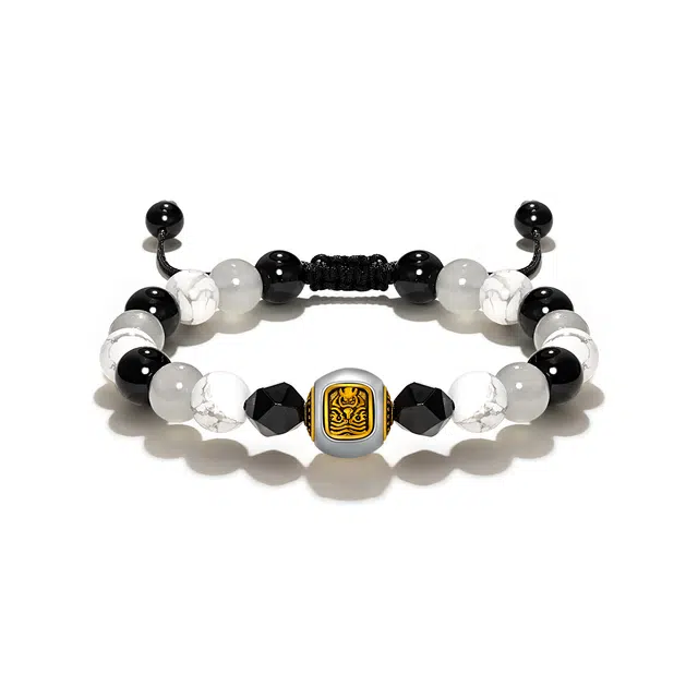 北隐 新中式黑白相间转运珠 小众中性风个性百搭休闲素串 轻奢复古国潮 琉璃 黑檀 手链 男女同款情侣款