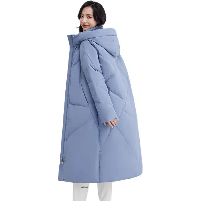 鸭鸭 纯色长款连帽加厚长袖羽绒服 女款