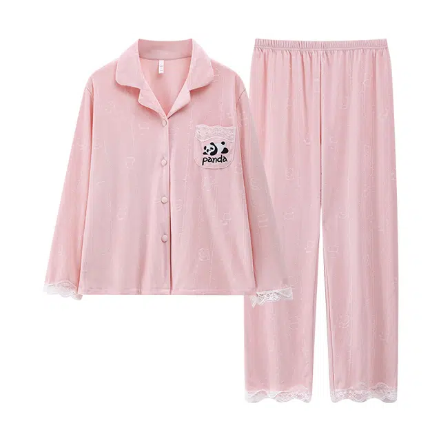 乐姿韵 加厚保暖舒适卡通家居服睡衣套装 女款 粉色