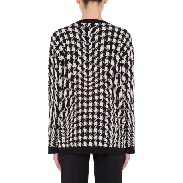 MOSCHINO Morphed Pied De Poule Stretch Viscose Cardigan V