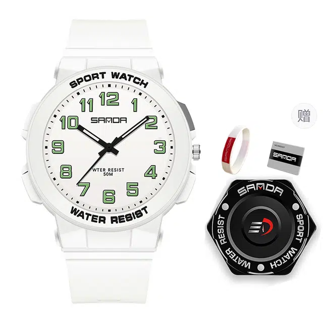 三达石英机芯户外简约男女学生同款夜光防水手表国表男女同款白色表盘