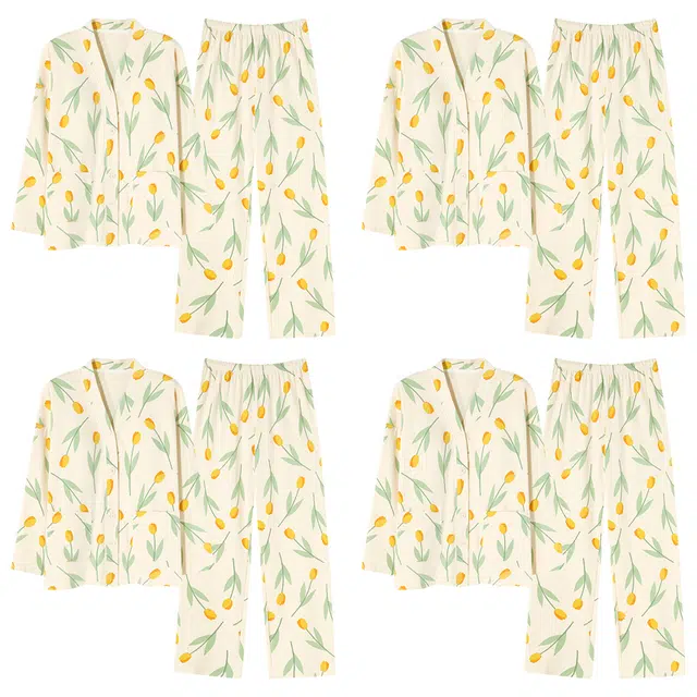 莫代尔 家居服个性花朵满印休闲睡衣套装 女款 图片色