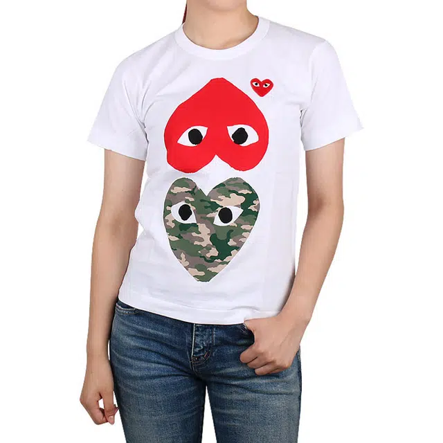 CDG Play Camouflage With Upside Down Heart T-Shirt T