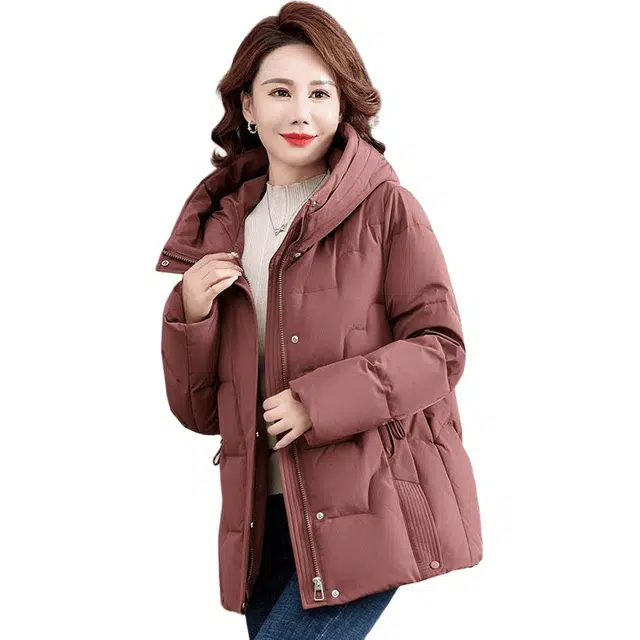 雅鹿 纯色连帽拉链百搭保暖长袖羽绒服 女款