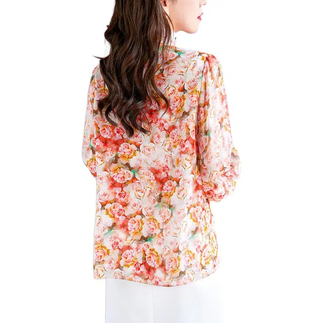 水墨佳人 复古通勤立领碎花长袖衬衫 女款 花色