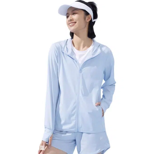 乔丹 纯色冰肤薄款户外连帽防晒服 女款 梦幻蓝
