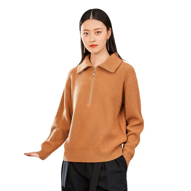 恒源祥 纯色休闲翻领毛衣 女款