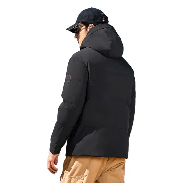 鸭鸭 石墨烯蓄热系列 青中年纯色商务休闲百搭短款连帽户外防寒保暖工装羽绒服 男款