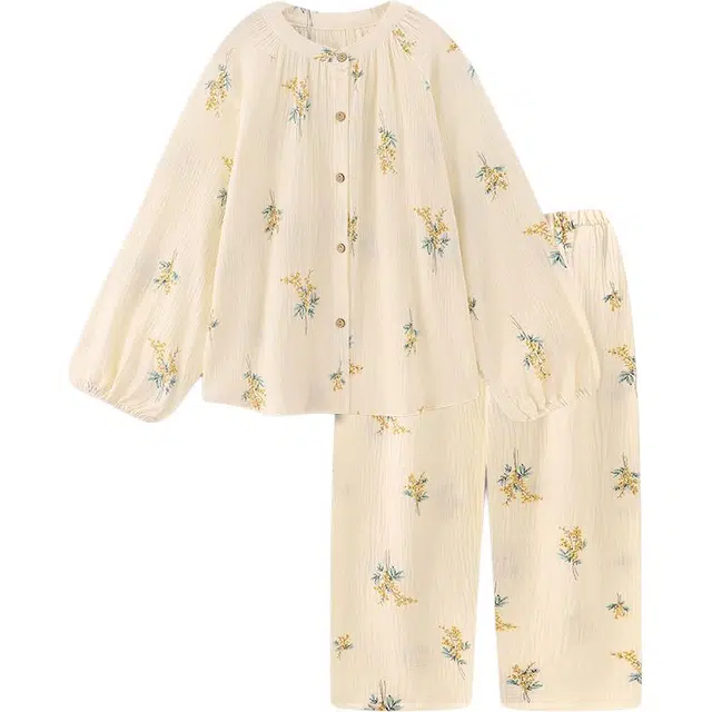 北极绒 透气亲肤长袖上衣柔软家居服长裤睡衣套装 女款 图片色