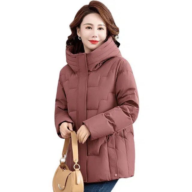 雅鹿 纯色连帽拉链百搭保暖长袖羽绒服 女款