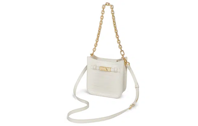 Charles & Keith Croc-Embossed Chain Shoulder Bag Navy/Cream