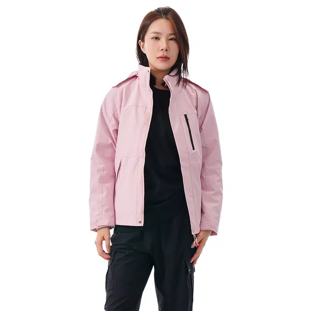 美力城  拉链宽松连帽简约通勤  防风防泼水冲锋衣 女款 冰雾粉