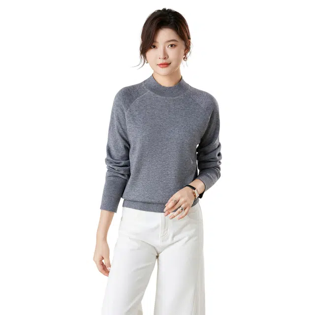 恒源祥 纯色套头半高领厚款休闲长袖毛衣 女款