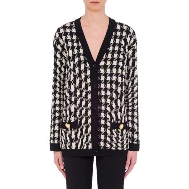 MOSCHINO Morphed Pied De Poule Stretch Viscose Cardigan V