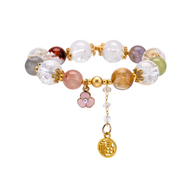 聆听花开 原创设计福牌多彩串珠诸事顺利 福禄吉祥 诸事顺利 新中式国风小众设计高级感时尚气质百搭国潮风 水晶 手串 女款