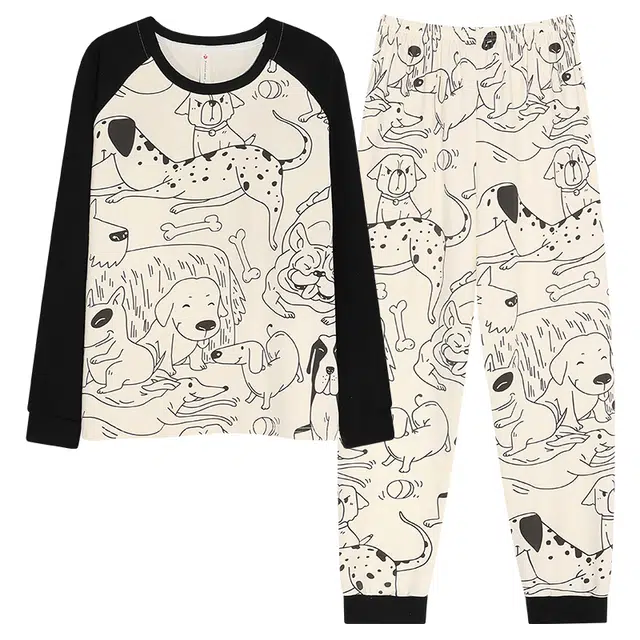 莫代尔 可外穿亲肤长袖长裤气质透气舒适轻盈睡衣套装 女款 米白色