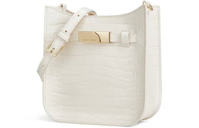 Charles & Keith Croc-Embossed Chain Shoulder Bag Navy/Cream