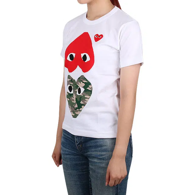 CDG Play Camouflage With Upside Down Heart T-Shirt T