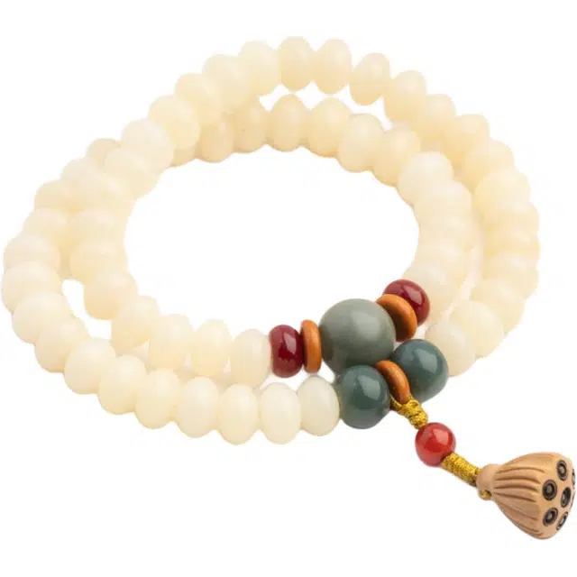 仙源 多福 转运算盘珠新中式文玩念珠  平安福手链节日生日送礼盒物 白玉菩提 手串 男女同款情侣款