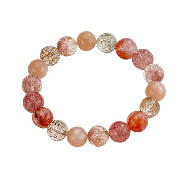 凯真 新中式烟花多宝珠 桃花姻缘转运珠 轻奢小众百搭高级感红胶花单圈 水晶 手串 女款