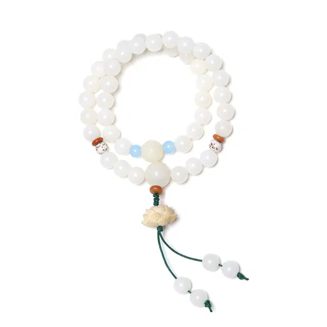 仙友 国风新中式转运珠好运连连串珠手链 闺蜜双圈叠戴莲花文玩手饰 白玉菩提菩提子/菩提籽 手串 男女同款情侣款