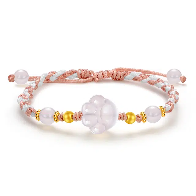 醉倾城 元气猫爪 甜美可爱编织绳转运  简约精致小众设计 玉髓 玉石手链 女款