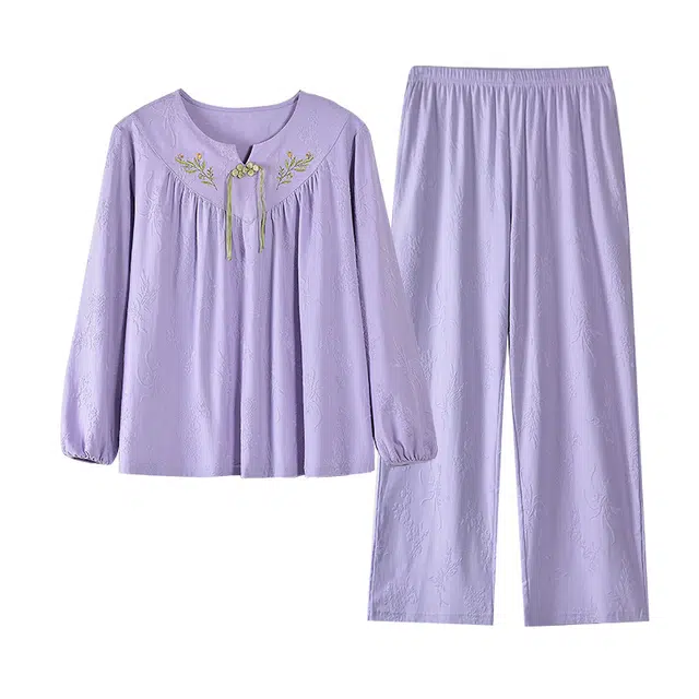莫代尔 慵懒风家居服透气简约显瘦亲肤舒适保温储温不臃肿长袖长裤睡衣套装 女款 紫罗兰