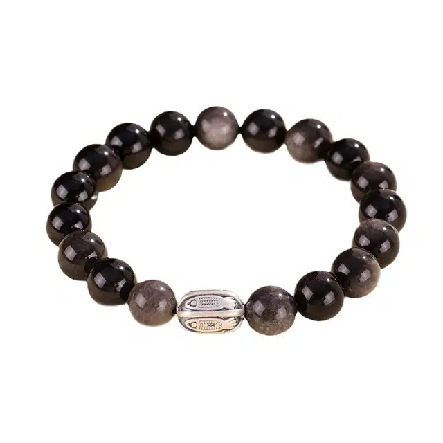 金六福吉祥 六字箴言 木鱼串珠 小众设计高级感时尚简约百搭 黑曜石 手串 男女同款情侣款