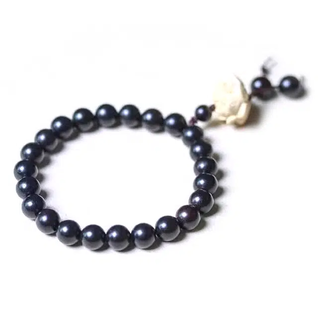 鶄鲤 莲花雕刻国风配饰 文玩吊坠款念珠佛珠盘玩 黑檀 手串 男女同款情侣款