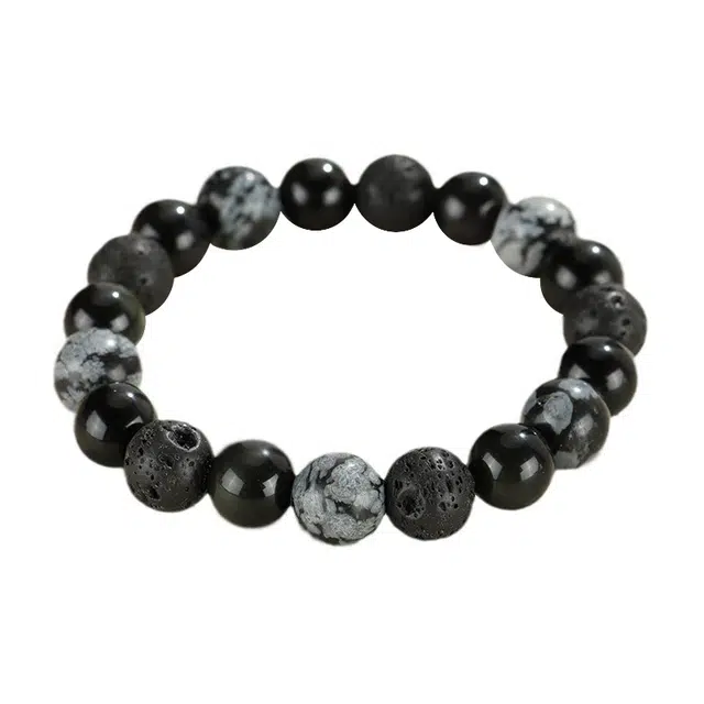 金六福吉祥 星球 雪花石手饰 小众简约设计高级感百搭 黑曜石 手串 男女同款情侣款