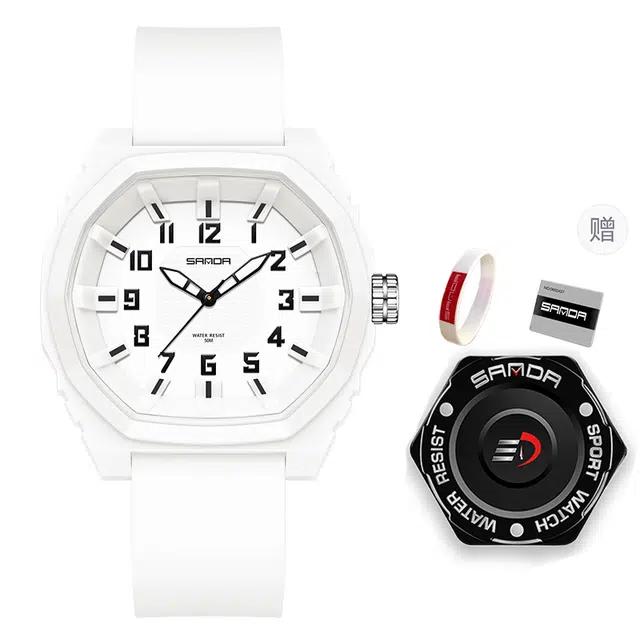 三达石英机芯指针款简约百搭潮流休闲防水夜光学生男女同款白色表盘国表