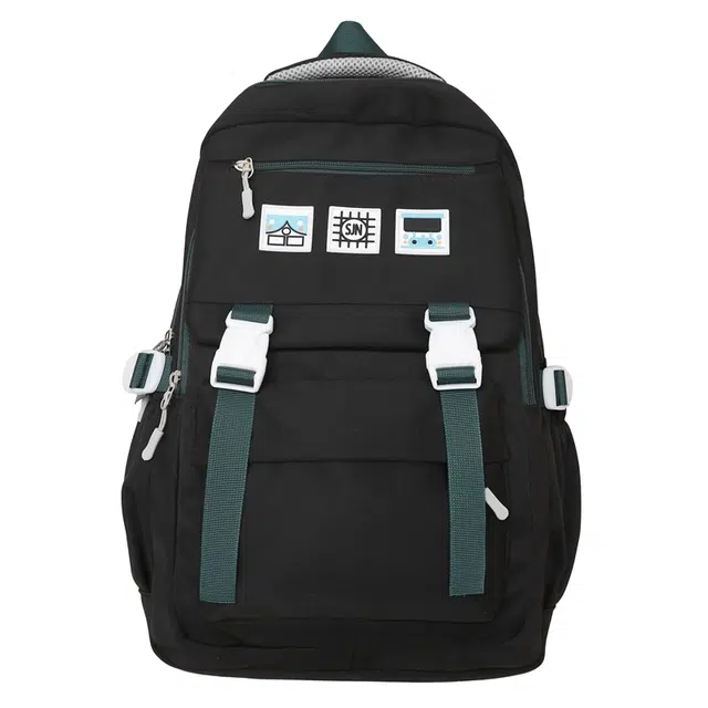 行途 书包韩版撞色大容量背包初高中生复古美式减负护脊校园潮 尼龙 双肩包 男女同款情侣款 黑色/白色/卡其色/红色/粉色