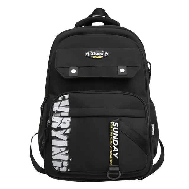 行途 日系潮流翻盖学生电脑书包大容量校园休闲字母 尼龙 双肩包 男女同款情侣款 黑色/深灰色/浅灰色/蓝色