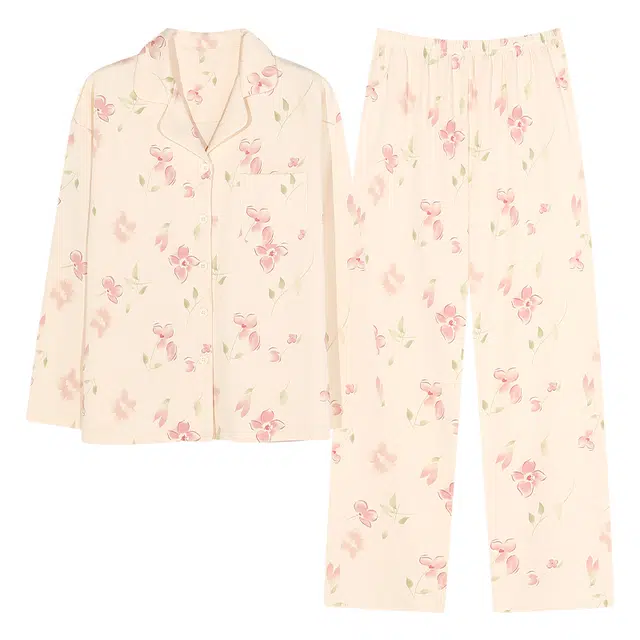 帕兰朵 带胸垫甜美开衫防凸点长袖长裤家居服睡衣套装 女款