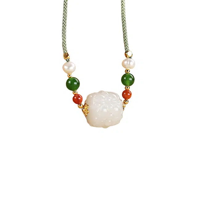 舒杰 小众民族风转运莲花珠锁骨链 和田玉 白玉 男女同款情侣款