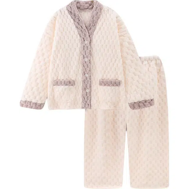 北极绒 简单慵懒风柔软长袖舒适睡衣套装 女款