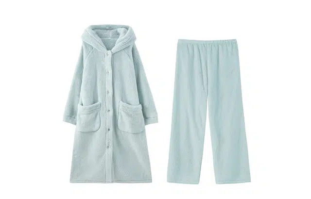 俏薇妮 加厚连帽保暖长袖长裤可外穿家居服睡衣套装 女款 浅蓝色