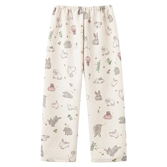 莫代尔 时尚舒适柔软亲肤简约休闲宽松加厚保暖储温不易起球微弹蓄热不易皱秋冬季睡裤 女款 白色