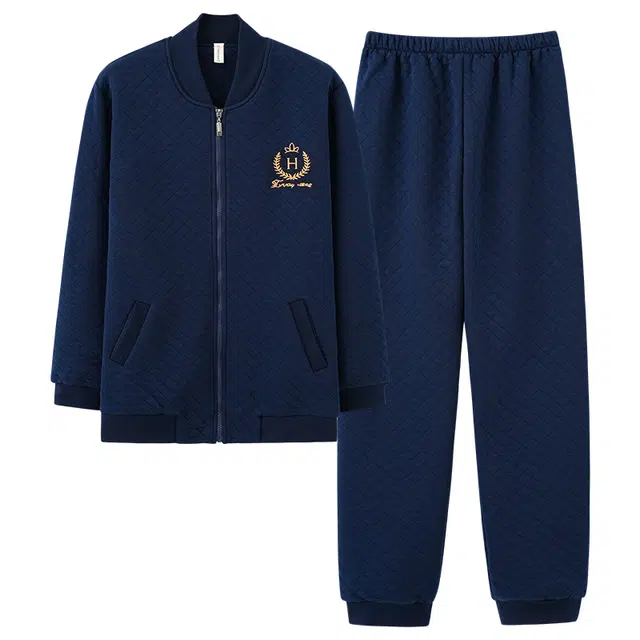 莫代尔 经典简约时尚气质保暖轻柔亲肤舒适有口袋长袖可外穿居家服宽松不勒腰长裤睡衣套装 男款 藏青色