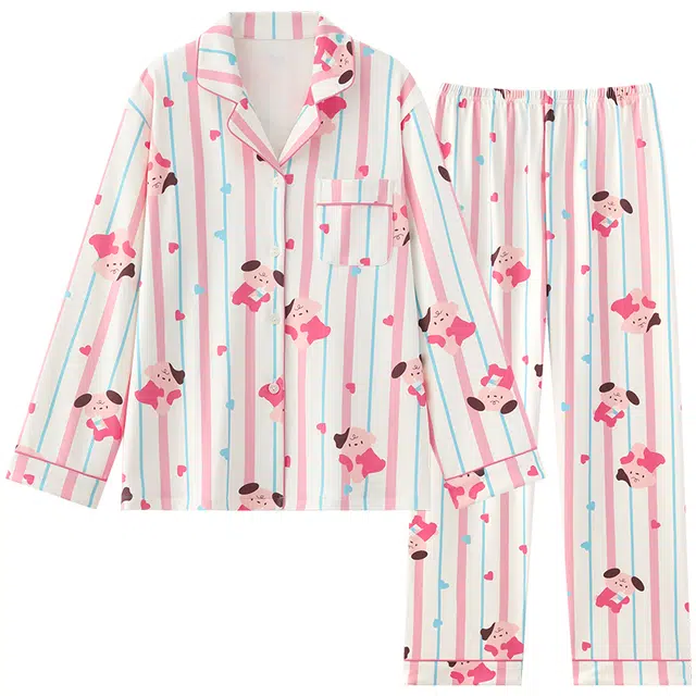 莫代尔 亲肤保暖翻领长袖时尚家居服可外穿长裤睡衣套装 女款