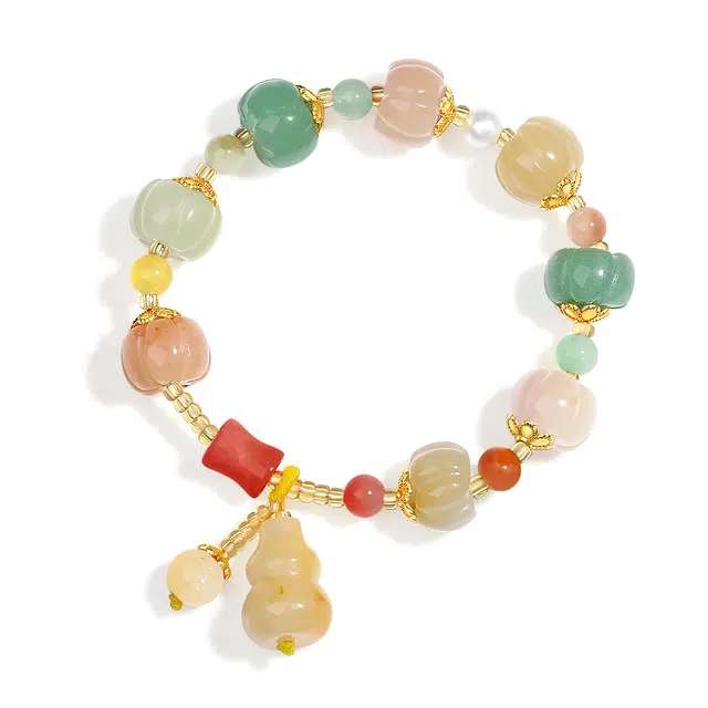 【普陀山官方已祝福】 普陀山文创 福禄双全多宝南瓜珠彩色  转运招财纳福手把件 金丝玉 手串 女款