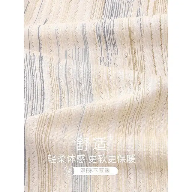 北极绒 翻领简约舒适长袖上衣松紧腰长裤睡衣套装 女款 杏色