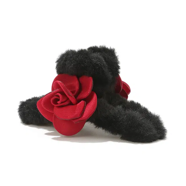 如花梦 玫瑰花朵发饰 法式复古优雅后脑勺盘发抓夹 甜酷日常百搭鲨鱼夹 亚克力 毛绒 发夹 女款