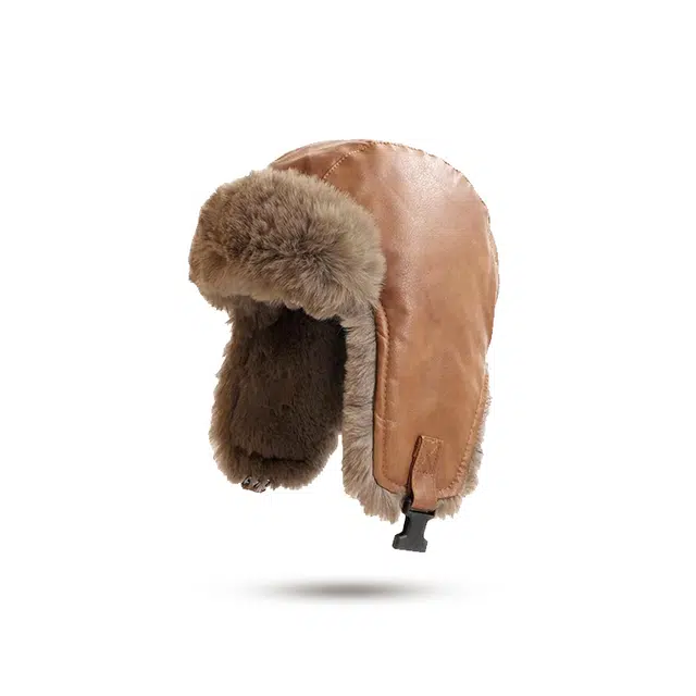 木林森 复古皮帽子加绒保暖 人造革 雷锋帽 男女同款情侣款